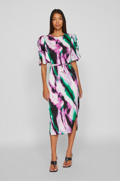 Cortefiel Midi dress with ruched sleeves Green