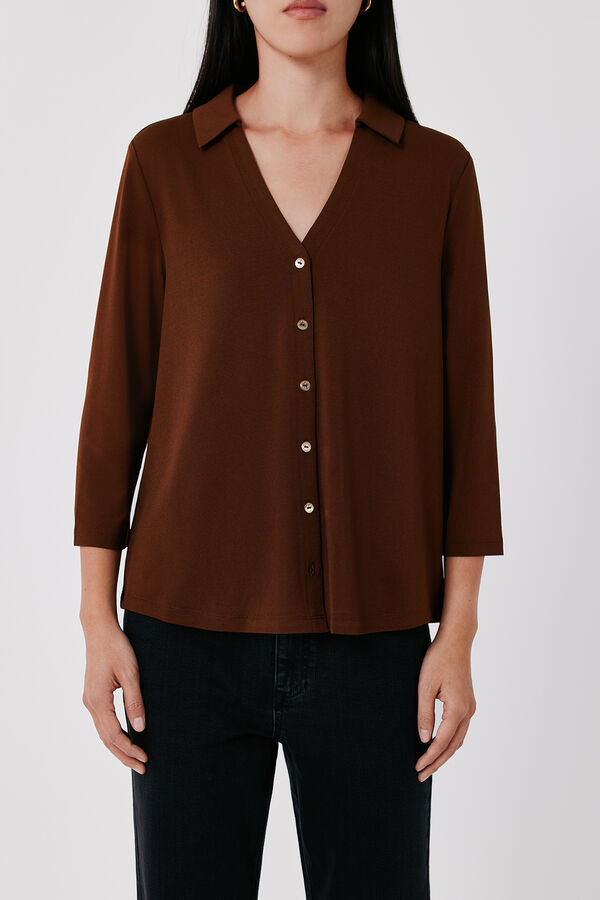 Cortefiel Stretch shirt with buttons Camel