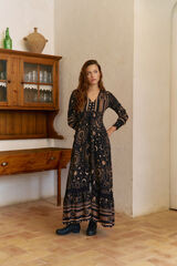 Jaase Vestido longo Sabrina com estampado Astrid Preto
