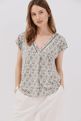 Cortefiel V -shirt with lace detail Printed green