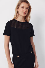 Cortefiel Guipure yoke t-shirt Black