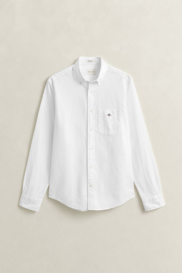 Gant Camisa Regular Fit em algod&atilde;o e linho Branco