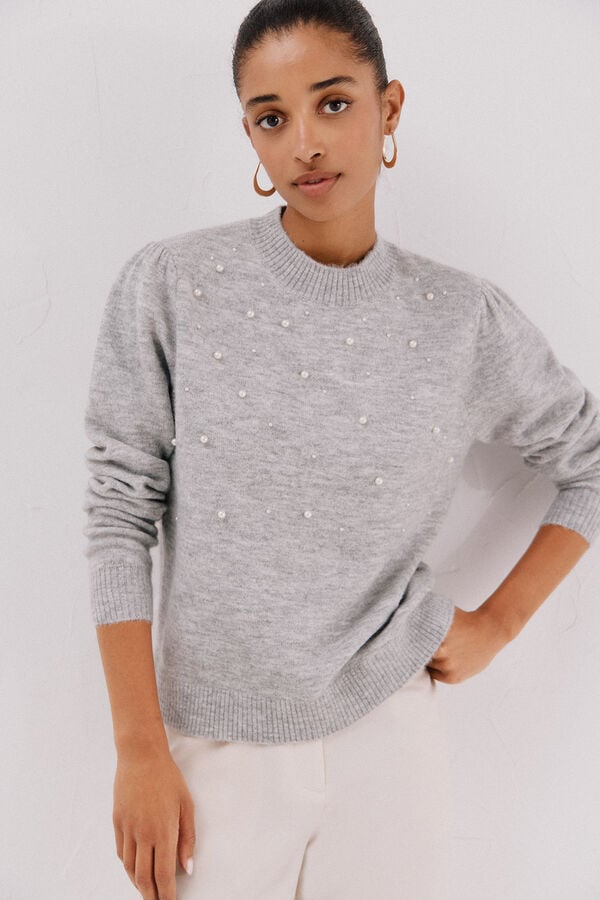 Cortefiel Jersey punto perlas Grey