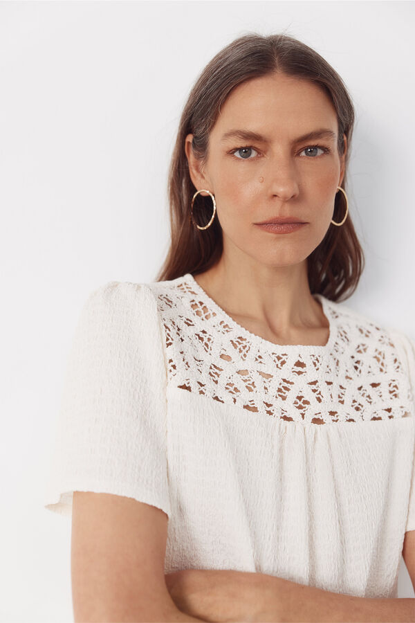 Cortefiel Combined guipure top Ivory