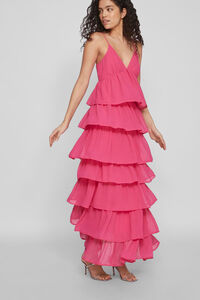 Cortefiel Long evening dress with ruffles Red