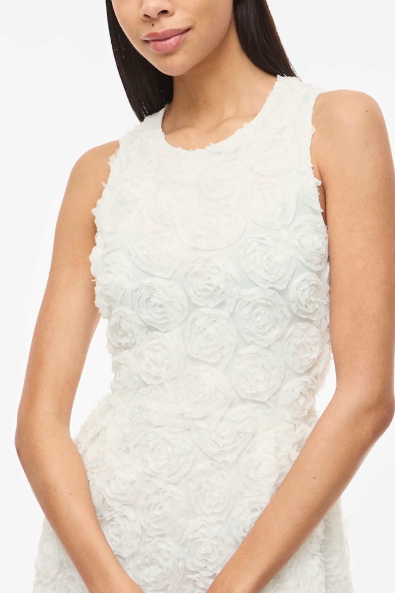 Vila Vestido midi com flores em tecido