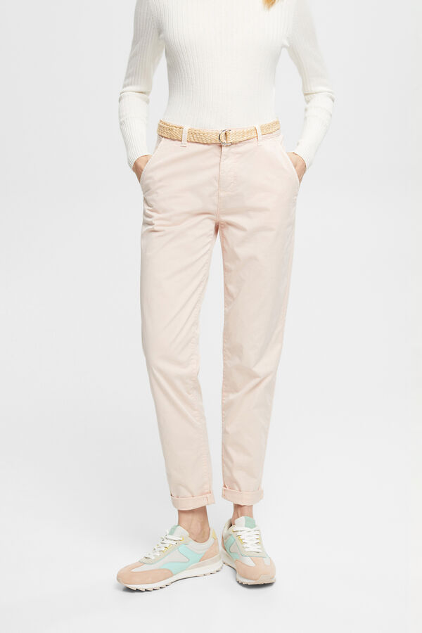 Cortefiel Pantalón básico chino con cinturón trenzado Rosa