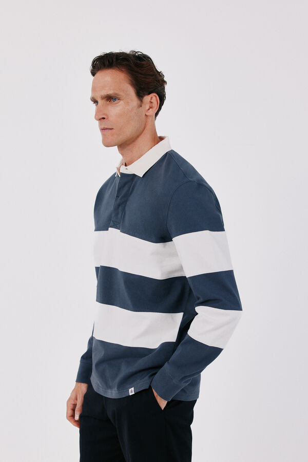 Cortefiel Striped rugby polo shirt Dark grey