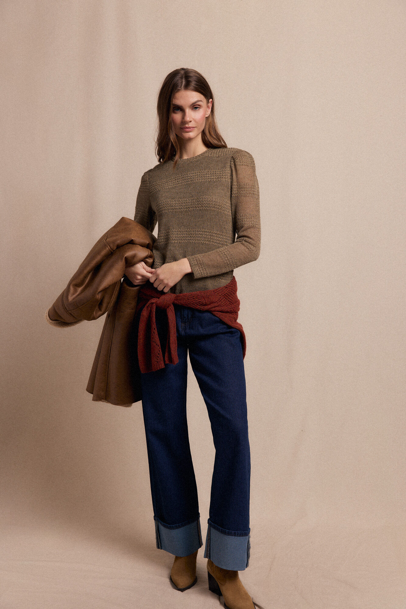 Slowlove Top manga larga estructura r&uacute;stica