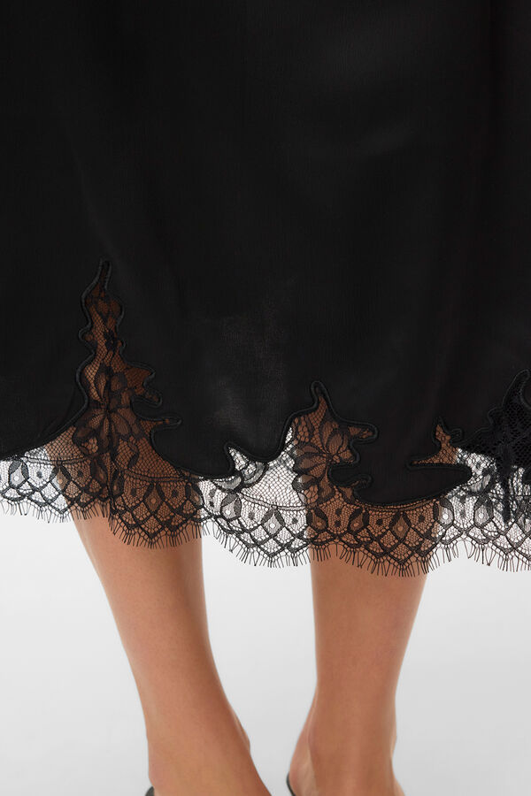 Vero Moda Satin-finish midi skirt with lace Black