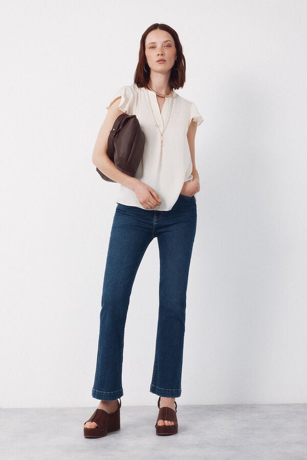 Cortefiel Blusa fluida manga com folho Tostado