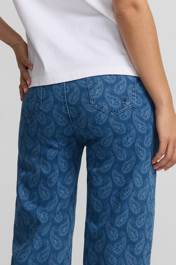 Silbon Calça denim com estampado paisley Azul
