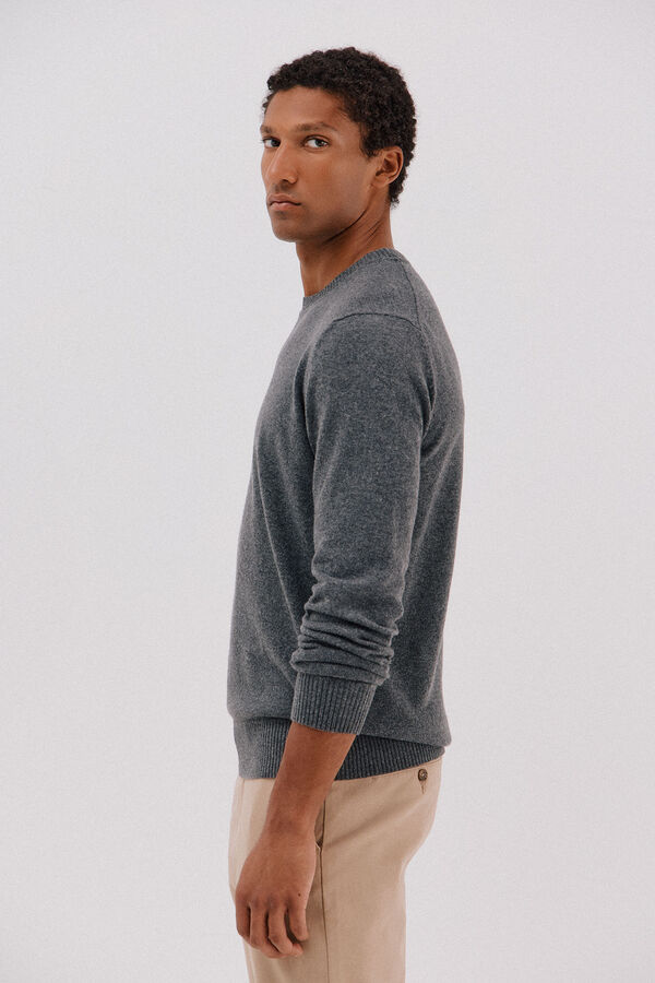 Cortefiel Lambswool jumper with round neck Grey