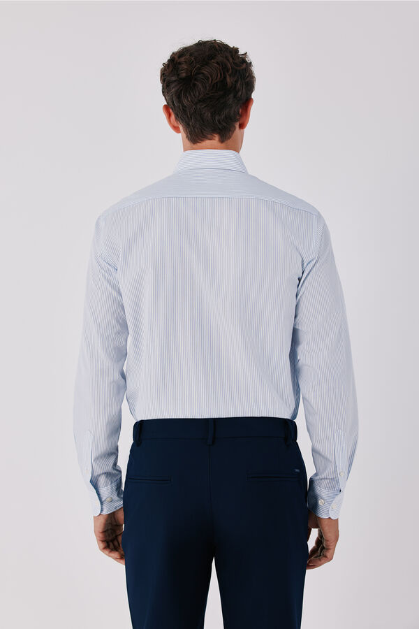 Cortefiel Striped cotton tencel shirt Blue