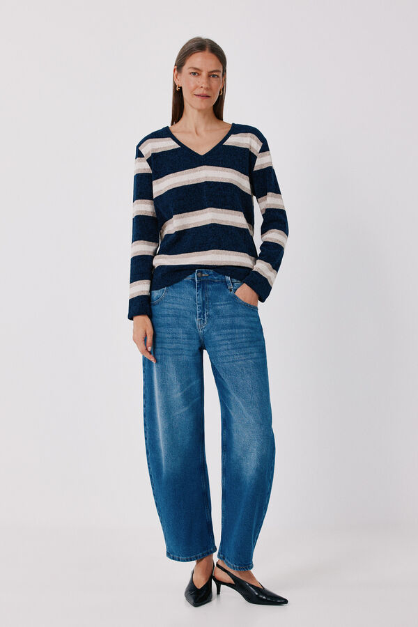 Cortefiel Chenille V-neck T-shirt Printed blue