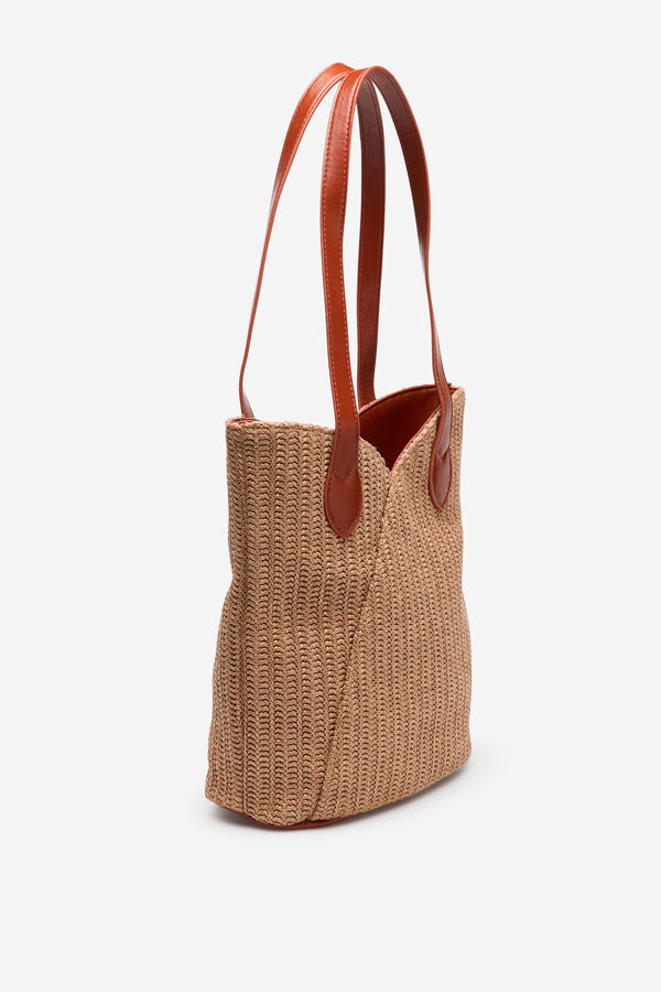Cortefiel Raffia cut-out bag Coral