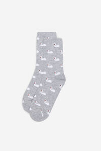 Cortefiel Swan print long socks Grey