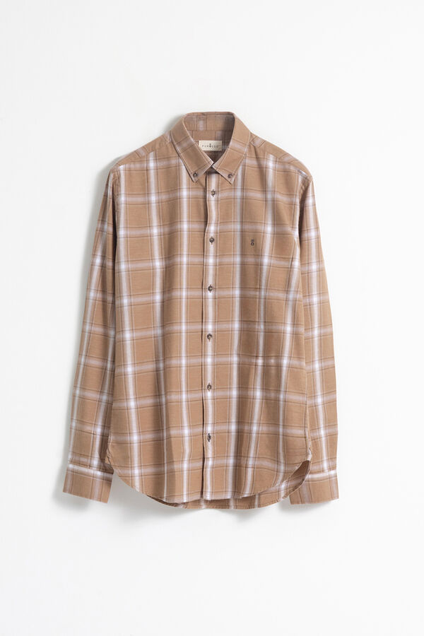 PuroEGO Camisa xadrez de algodão slim fit Castanho