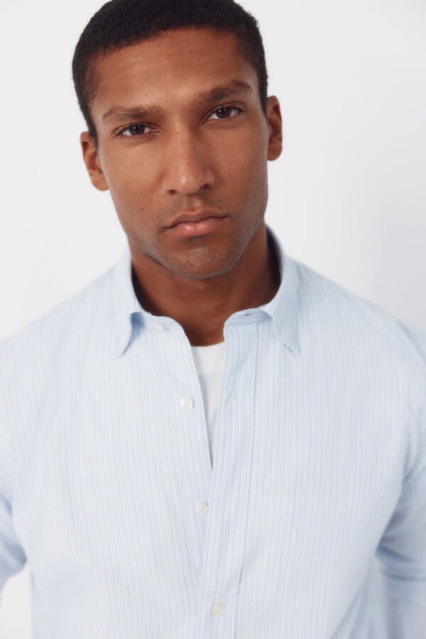 Cortefiel Poplin striped shirt Blue