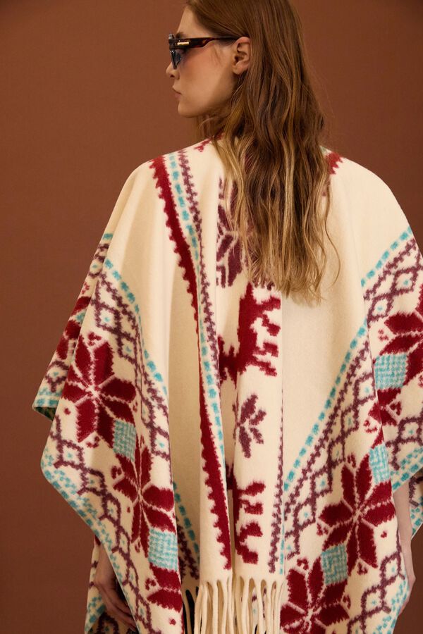 Meisie Ethnic poncho with fringes Printed white