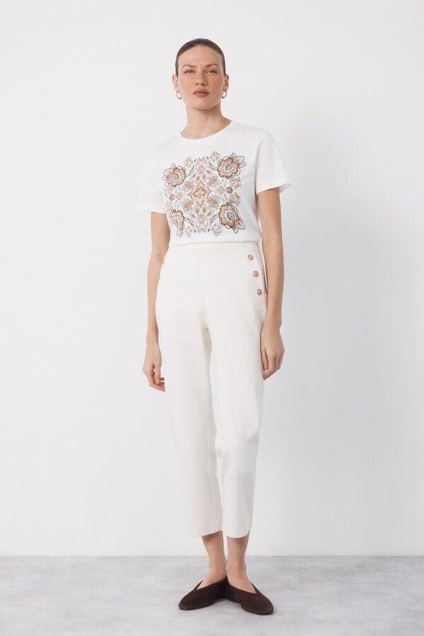 Cortefiel Floral print t-shirt Ivory