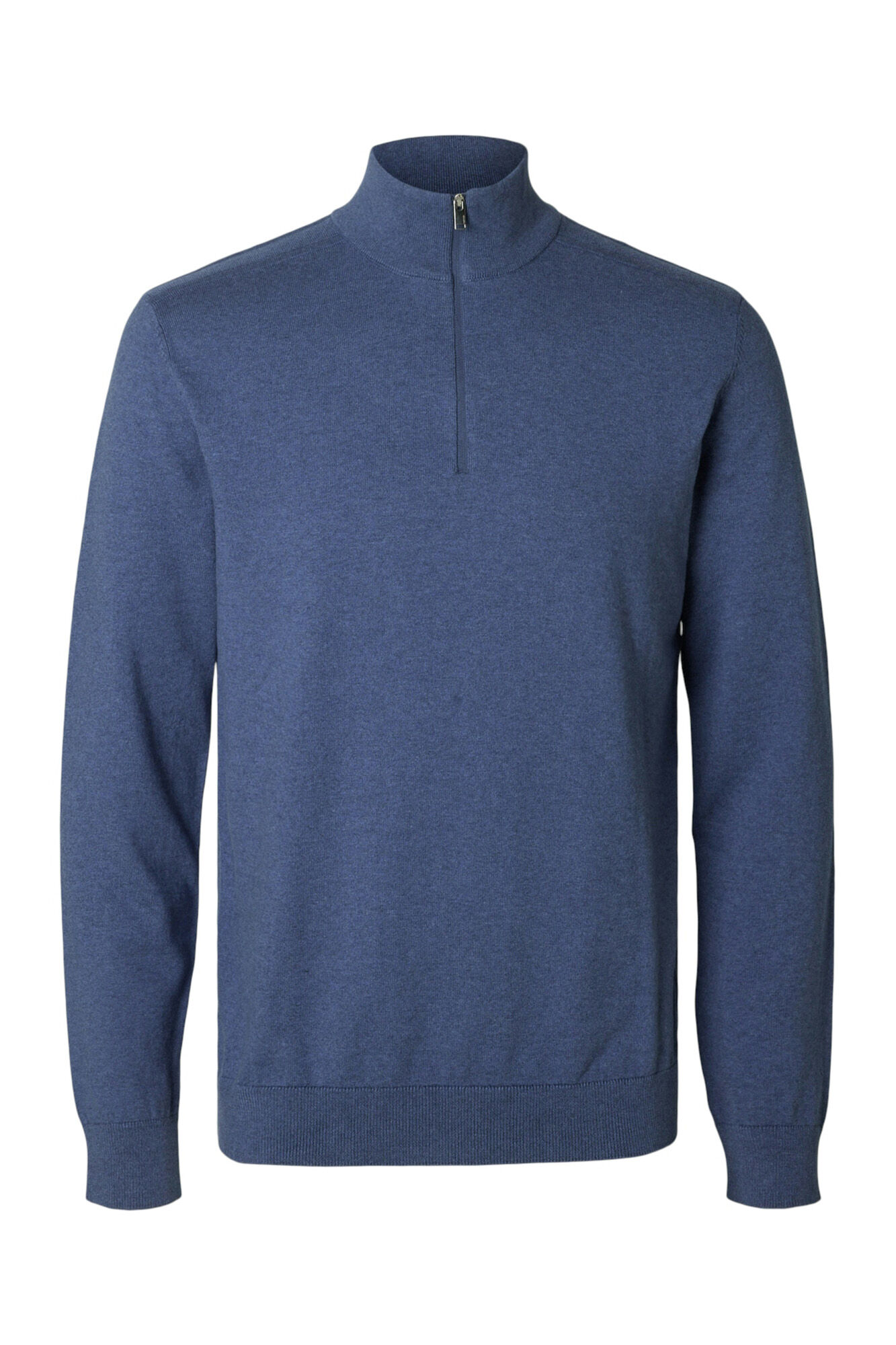 Selected Pul&ocirc;ver de malha com meio fecho de correr 100% algod&atilde;o