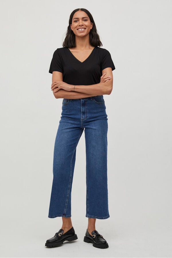 Vila T-shirt de manga curta em viscose Preto