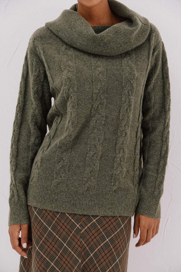 Cortefiel Wide neck sweater Kaki