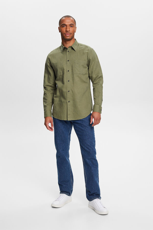 Cortefiel Camisa básica regular fit con lino Kaki