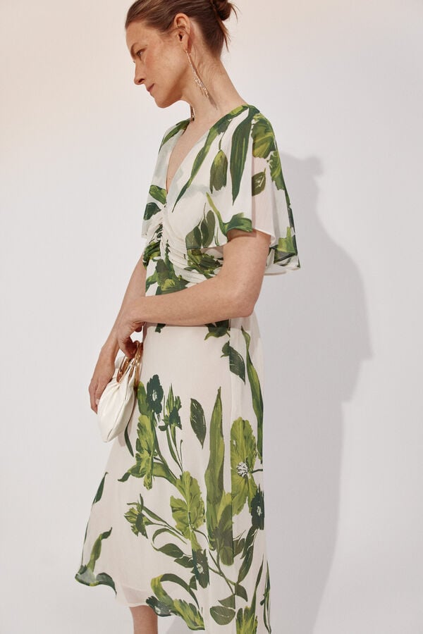 Cortefiel Vestido fluido Impress&atilde;o