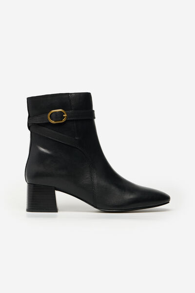 Cortefiel Basic heel ankle boot with buckle Black