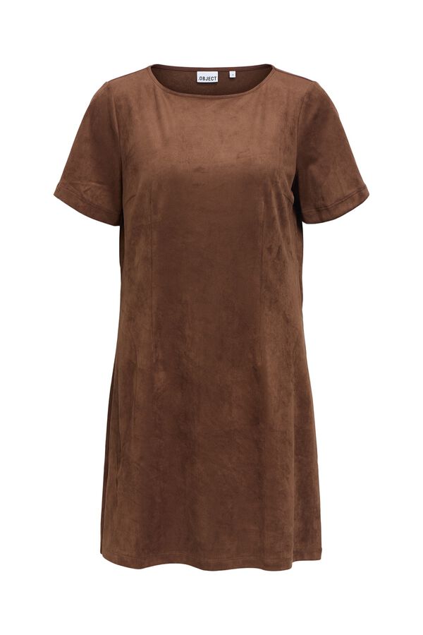 Object Vestido curto efeito camur&ccedil;a Castanho