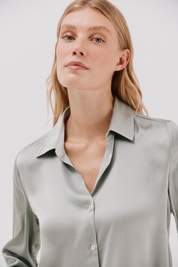 Cortefiel Satin-finish shirt Kaki