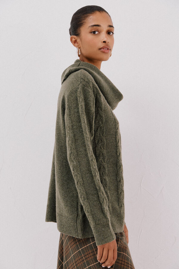 Cortefiel Wide neck sweater Kaki