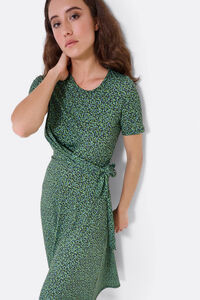Cortefiel Short-sleeved jersey-knit dress with front knot Green