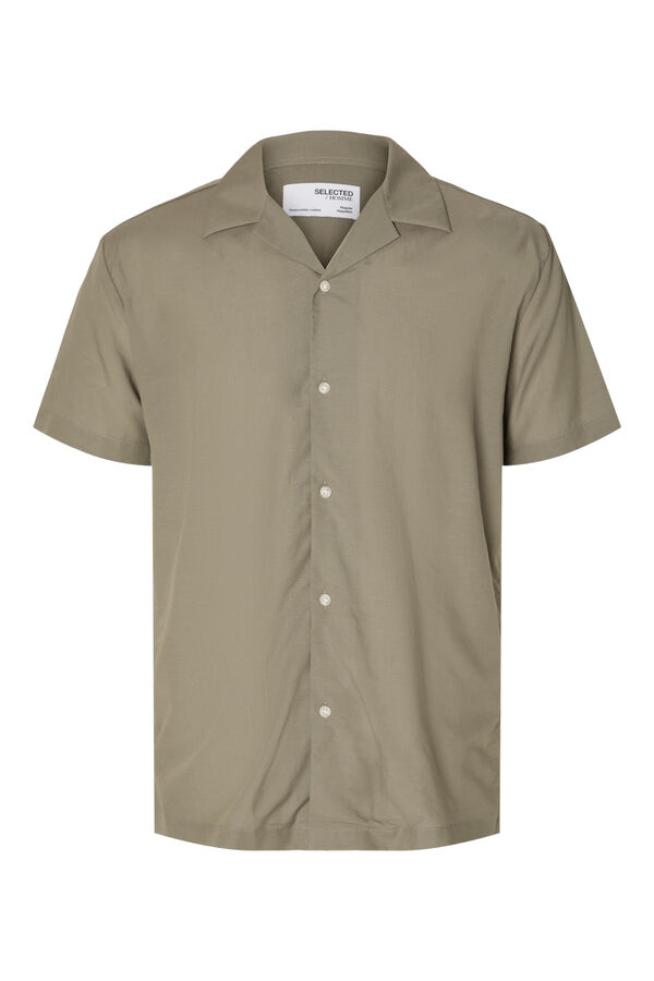 Cortefiel Camisa de manga corta confeccionada con tencel y algodón orgánico. Verde pistacho