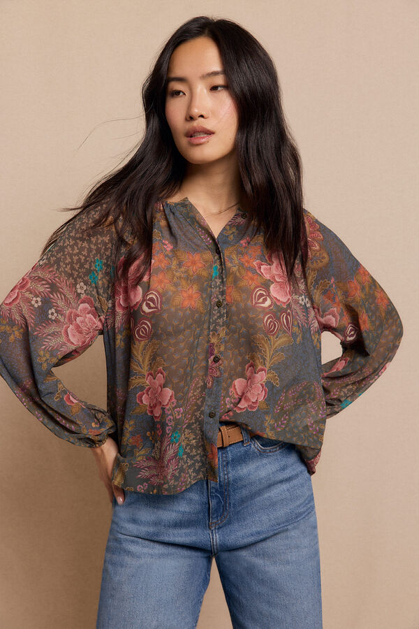 Slowlove Blusa estampada fluida Estampado verde