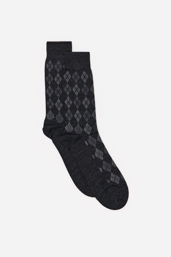 Cortefiel Rhombus wool sock Dark grey