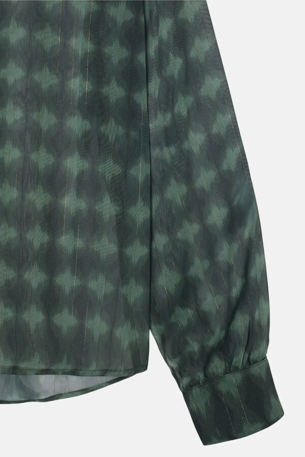 Silbon Ethnic print ruffle blouse Green