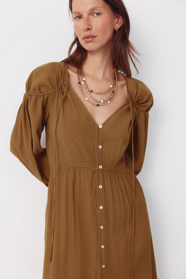 Cortefiel V dress with drawstring Yellow