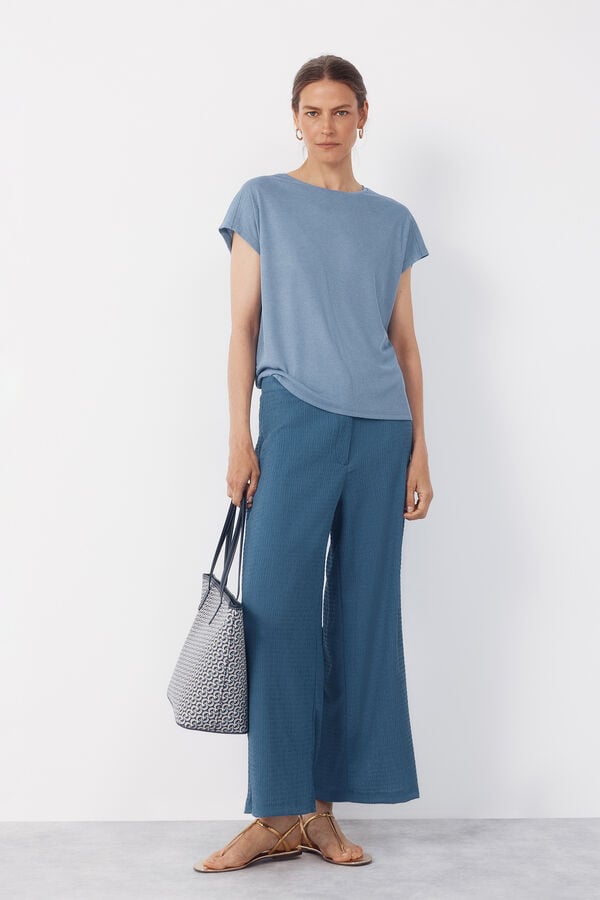 Cortefiel Hemstitch T-shirt Blue