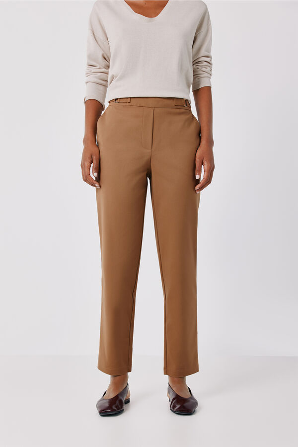 Cortefiel Straight trousers with elasticated back Beige