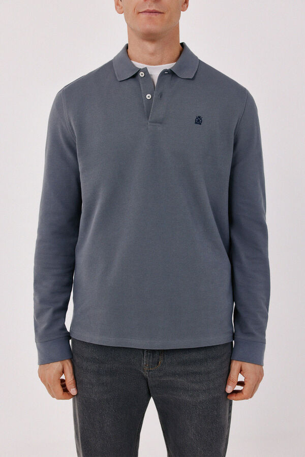 Cortefiel Basic long sleeve polo shirt Grey