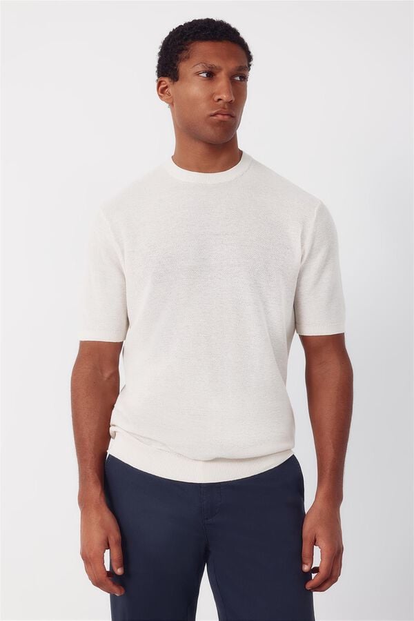 Cortefiel Basic short sleeve jersey T-shirt Ivory