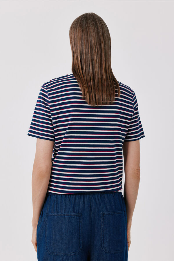 Cortefiel Gold button basic T-shirt Printed blue