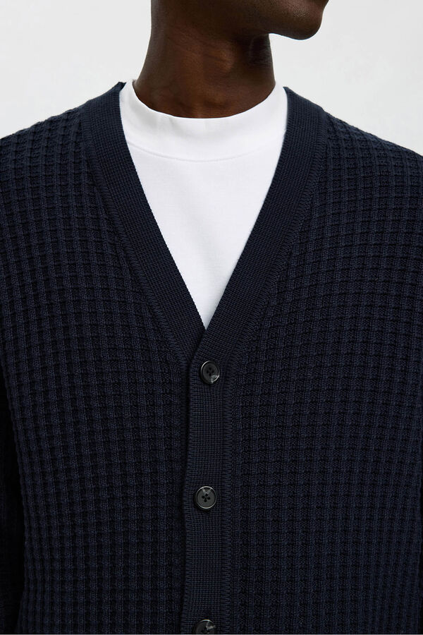 Selected Casaco de malha 100% algodão orgânico com gola em bico  Azul