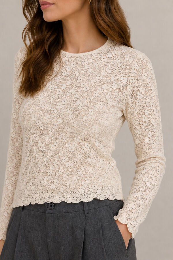 Vila T-shirt de renda floral Branco