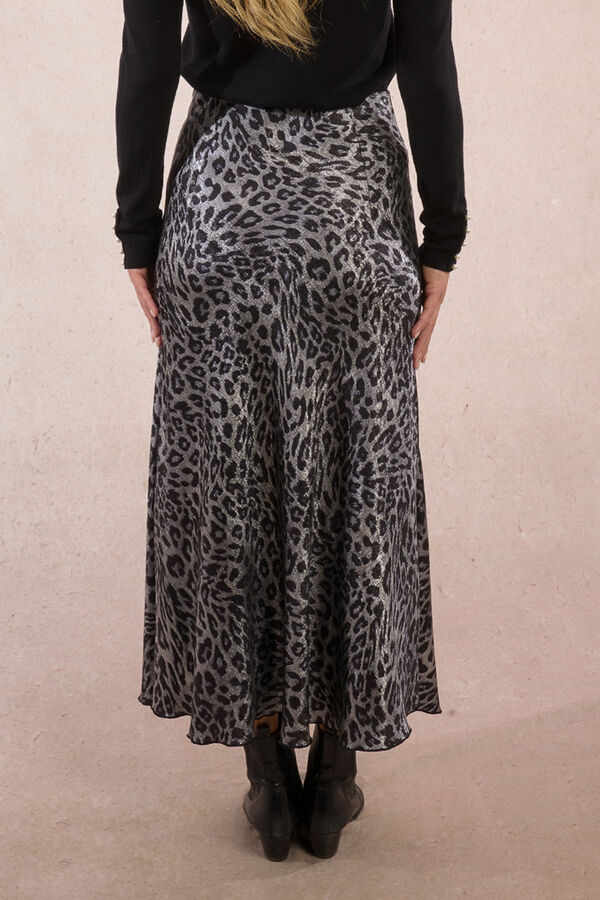 Molly Bracken Saia longa de cetim com estampado Cinzento