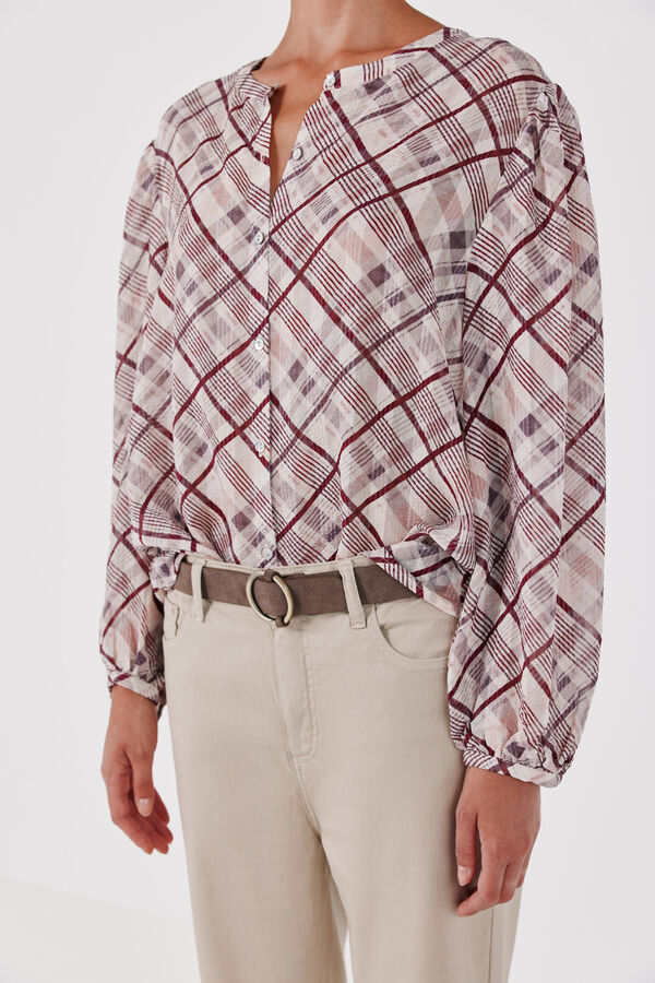Cortefiel Plaid print blouse Printed purple