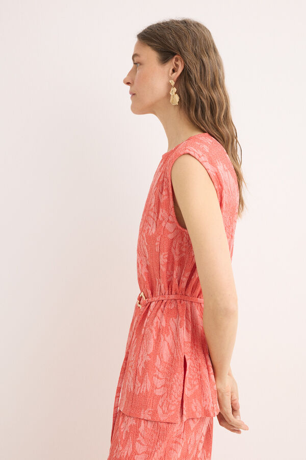 Cortefiel jacquard buckle top Coral